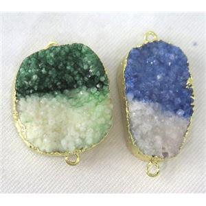 druzy quartz connector, freeform, mixed color, gold plated, approx 15-30mm [GMPDA3052]