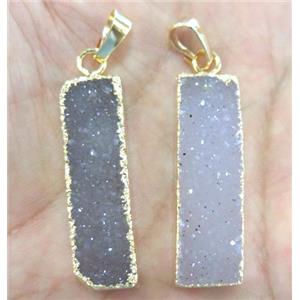 AA-grade agate druzy pendant, rectangle, gold plated, approx 10-40mm [GMPDA3059]
