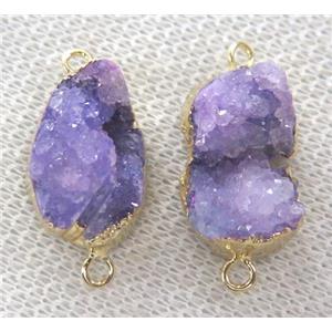 clear quartz druzy connector, freeform, purple, approx 10-25mm [GMPDA3060]