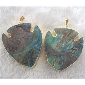 Ocean Jasper pendant, arrowhead, gold plated, approx 30-50mm [GMPDA3072]