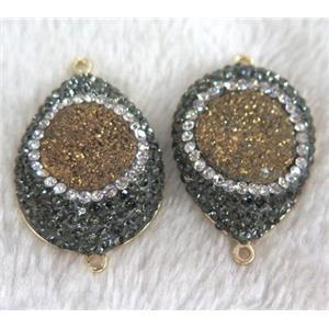 druzy quartz connector with rhinestone, teardrop, gold plated, approx 25x35mm [GMPDA3075]