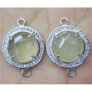 Lemon Quartz connector with rhinestone, round, approx 20mm dia [GMPDA3088]
