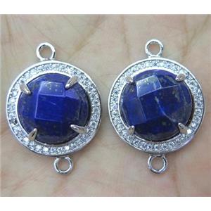 Lapis Lazuli connector with rhinestone, round, approx 20mm dia [GMPDA3089]