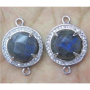 Labradorite connector with rhinestone, round, approx 20mm dia [GMPDA3090]