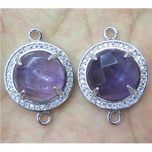 Amethyst connector with rhinestone, round, approx 20mm dia [GMPDA3093]