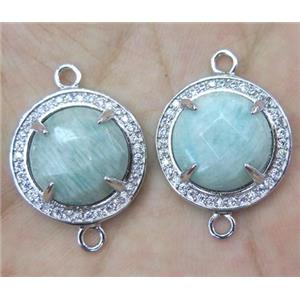 Amazonite connector with rhinestone, round, approx 20mm dia [GMPDA3094]
