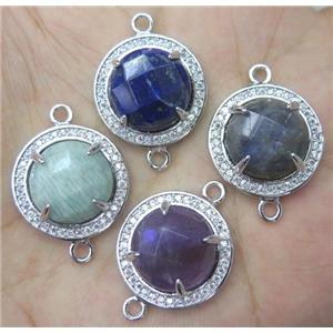 mixed gemstone connector with rhinestone, round, approx 20mm dia [GMPDA3095]