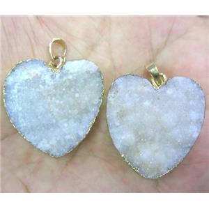 white druzy quartz pendant, heart, gold plated, approx 15-30mm [GMPDA3120]