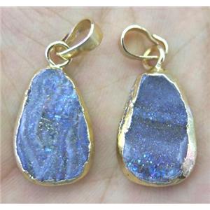druzy agate teardrop pendant with AB-Color, approx 13-20mm [GMPDA3146]