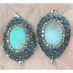 Australian Chrysoprase connector with rhinestone, teardrop, gold plated, approx 25x35mm [GMPDA3148]