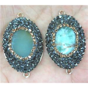 Australian Chrysoprase connector with rhinestone, oval, gold plated, approx 25x35mm [GMPDA3149]