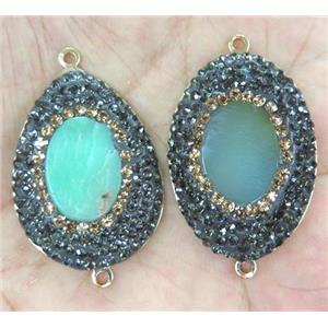Australian Chrysoprase connector with rhinestone, mixed shape, gold plated, approx 25x35mm [GMPDA3150]