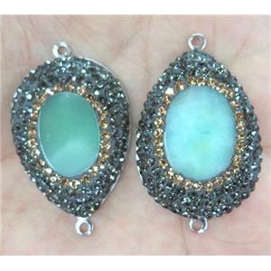 Australian Chrysoprase connector with rhinestone, teardrop, platinum, approx 25x35mm [GMPDA3151]