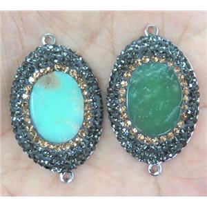 Australian Chrysoprase connector with rhinestone, oval, platinum, approx 25x35mm [GMPDA3152]