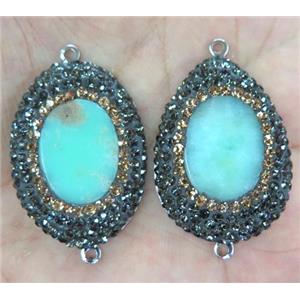 Australian Chrysoprase connector with rhinestone, mixed shape, platinum, approx 25x35mm [GMPDA3153]