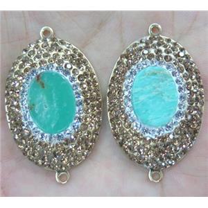 Australian Chrysoprase connector with rhinestone, oval, gold plated, approx 25x35mm [GMPDA3218]