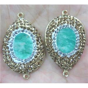 Australian Chrysoprase connector with rhinestone, teardrop, gold plated, approx 25x35mm [GMPDA3219]