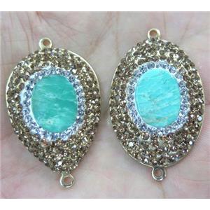 Australian Chrysoprase connector with rhinestone, mix shape, gold plated, approx 25x35mm [GMPDA3220]