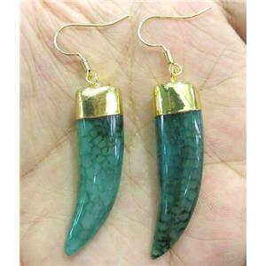 green agate horn earring, gold plated, approx 10-40mm [GMPDA3261]