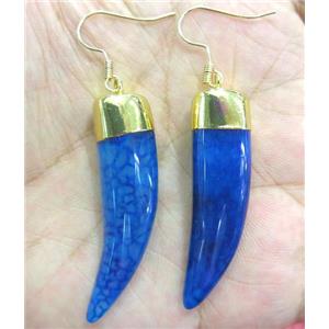 blue agate horn earring, gold plated, approx 10-40mm [GMPDA3262]