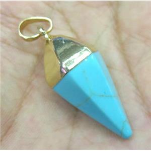 blue turquoise bullet pendant, gold plated, approx 15-38mm [GMPDA3277]