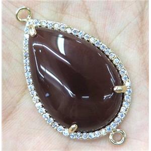 red agate connector with rhinestone, teardrop, approx 20x30mm [GMPDA3280]