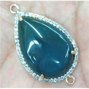 green agate connector with rhinestone, teardrop, approx 20x30mm [GMPDA3281]