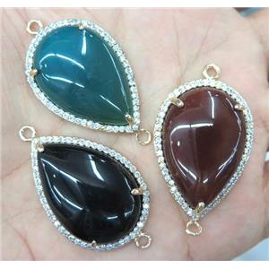 agate connector with rhinestone, teardrop, mixed color, approx 20x30mm [GMPDA3283]