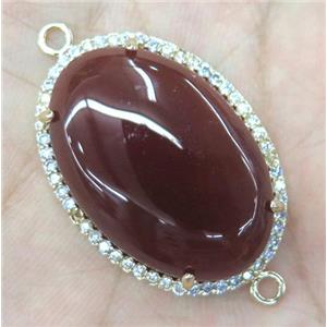 red agate connector with rhinestone, oval, approx 20x30mm [GMPDA3284]