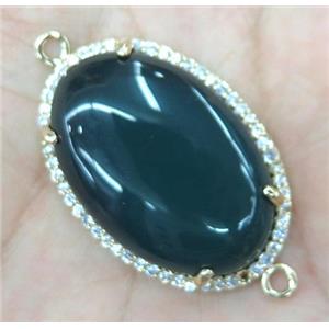 green agate connector with rhinestone, oval, approx 20x30mm [GMPDA3285]