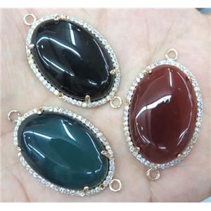 agate connector with rhinestone, oval, mix color, approx 20x30mm [GMPDA3287]