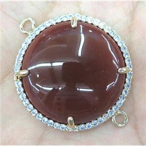 red agate connector with rhinestone, round, approx 25mm dia [GMPDA3288]