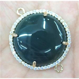 green agate connector with rhinestone, round, approx 25mm dia [GMPDA3289]