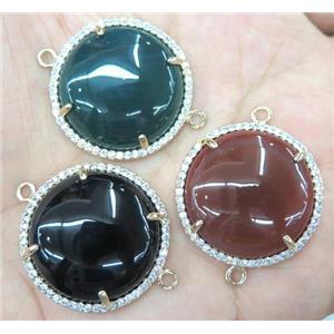 agate connector with rhinestone, round, mix color, approx 25mm dia [GMPDA3291]