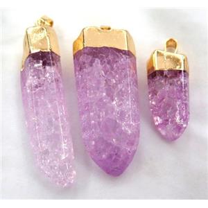 hotpink quartz druzy stick pendant, freeform, gold plated, approx 20-50mm [GMPDA3334]