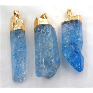 blue quartz druzy stick pendant, freeform, approx 20-50mm [GMPDA3336]