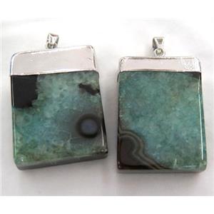 green druzy Agate rectangle pendant, approx 25-40mm [GMPDA3342]
