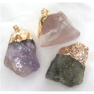 mix gemstone nugget pendant, freeform, gold plated, approx 15-30mm [GMPDA3348]