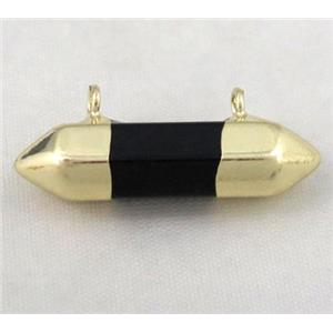 black onyx agate pendant with 2holes, bullet, gold plated, approx 10-30mm [GMPDA3370]