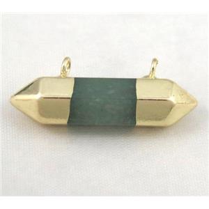 green aventurine bullet pendant with 2holes, gold plated, approx 10-30mm [GMPDA3371]