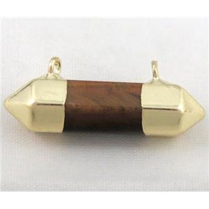 tiger eye stone bullet pendant with 2holes, gold plated, approx 10-30mm [GMPDA3377]