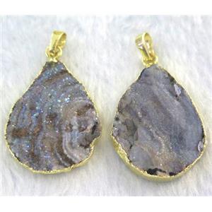 druzy SunAgate pendant, teardrop, gold plated, approx 25x35mm [GMPDA3400]