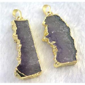 amethyst pendant, freeform slice, gold plated, approx 15-40mm [GMPDA3403]