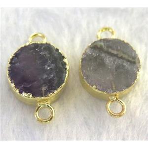amethyst connector, flat-round, gold plated, approx 15mm dia [GMPDA3405]
