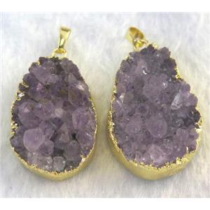 amethyst druzy pendant, gold plated, approx 25x35mm [GMPDA3407]