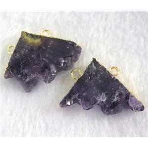 amethyst druzy triangle pendant with 2holes, gold plated, approx 20-35mm [GMPDA3408]