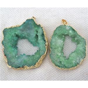 green agate druzy slice pendant, freeform, gold plated, approx 20-60mm [GMPDA3432]