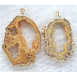 yellow agate druzy slice pendant, freeform, gold plated, approx 20-60mm [GMPDA3434]