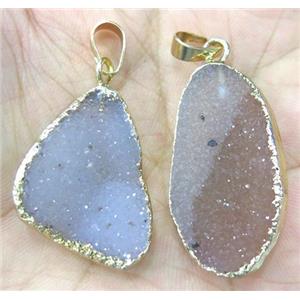 natural druzy agate pendant, freeform, gold plated, approx 16-25mm [GMPDA3436]