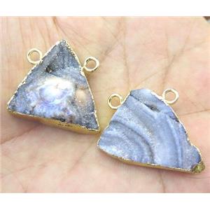 Agate Druzy triangle pendant with 2holes, gold plated, approx 20-30mm [GMPDA3439]